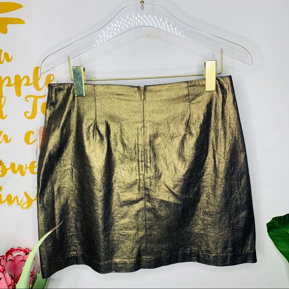Gianni Bini Metallic Gold Ruffle Mini Skirt Large